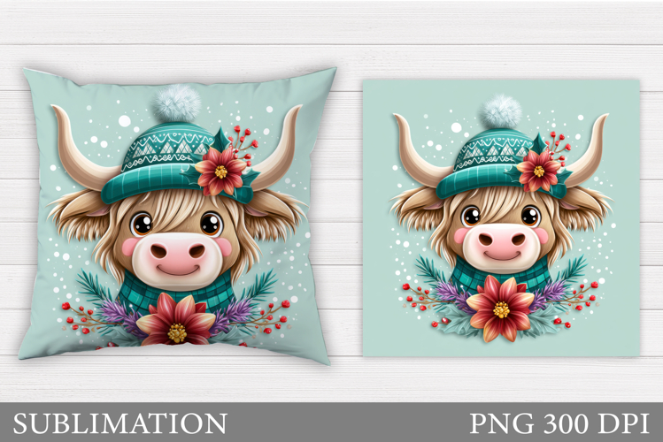Christmas Cow Pillow Design. Christmas Pillow Sublimation