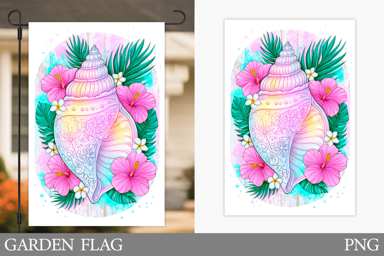 Seashell Garden Flag Design. Sea Garden Flag Sublimation