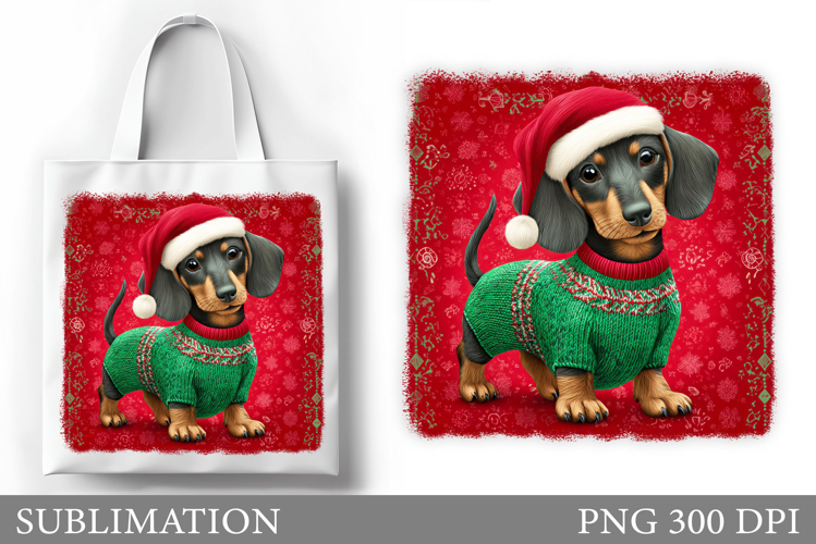 Dachshund Tote Bag Design. Christmas Tote Bag Sublimation