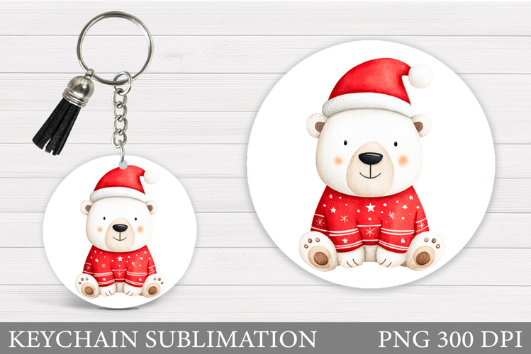 Polar Bear Keychain Design. Christmas Keychain Sublimation