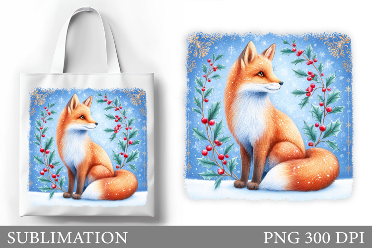 Christmas Fox Tote Bag. Christmas Tote Bag Sublimation