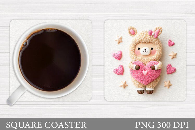 Valentines Lama Coaster. Valentines Coaster Sublimation example image 1
