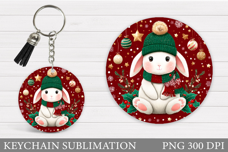 Christmas Bunny Keychain. Christmas Keychain Design