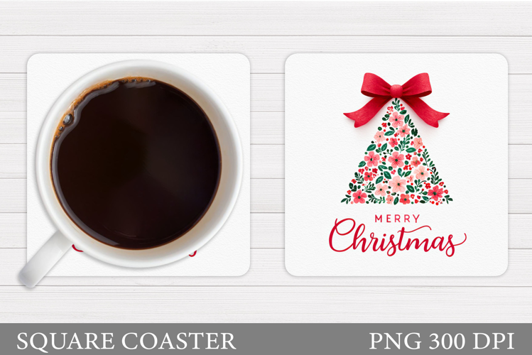 Floral Christmas Tree Coaster. Christmas Coaster Design
