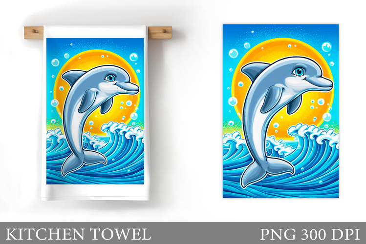Dolphin Kitchen Towel. Sea Kitchen Towel Design
