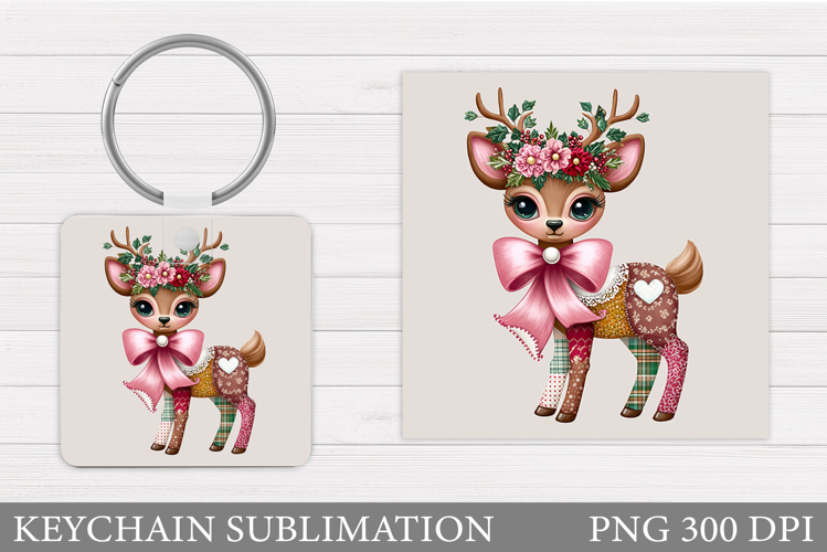 Cute Deer Keychain Design. Christmas Keychain Sublimation