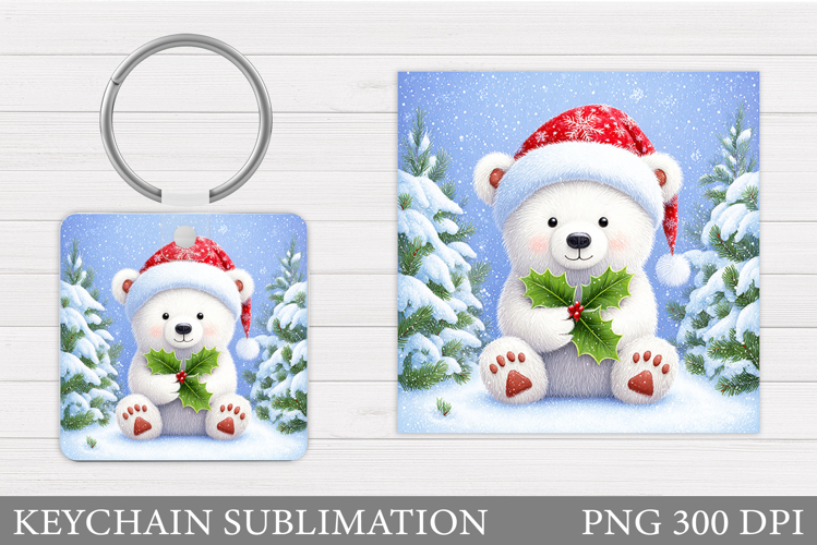 Polar Bear Keychain Design. Christmas Keychain Sublimation