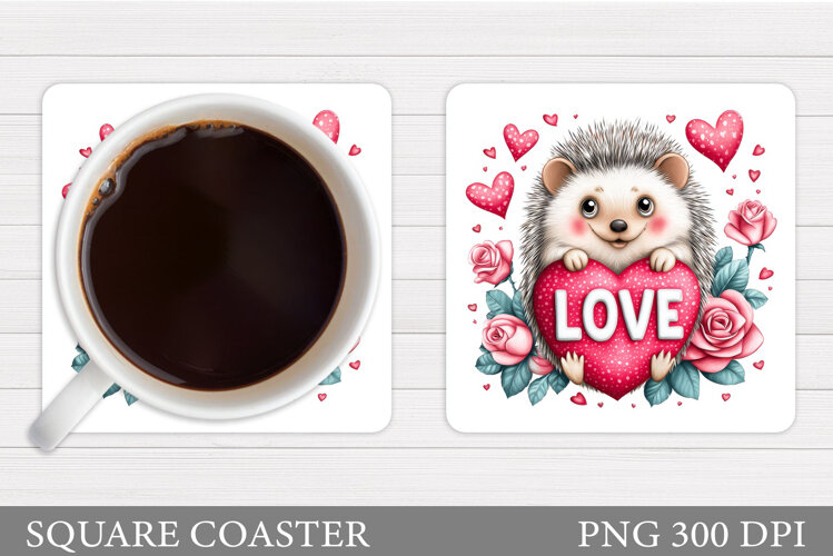 Valentines Hedgehog Coaster. Valentines Coaster Sublimation example image 1
