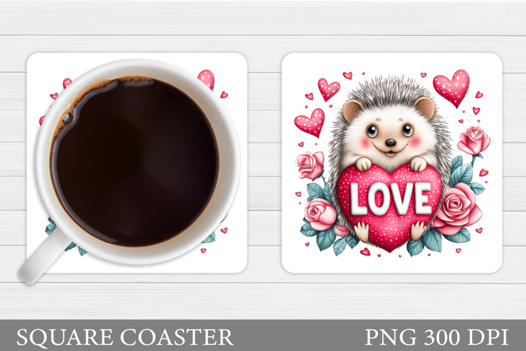 Valentines Hedgehog Coaster. Valentines Coaster Sublimation