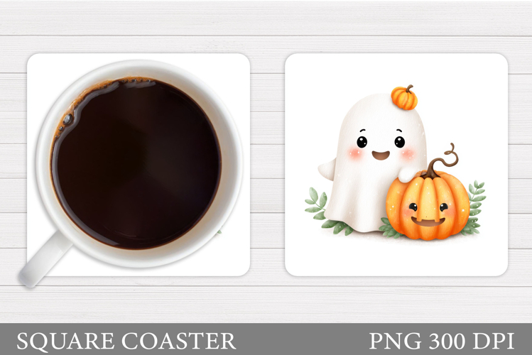 Cute Ghost Coaster Sublimation. Halloween Coaster Design