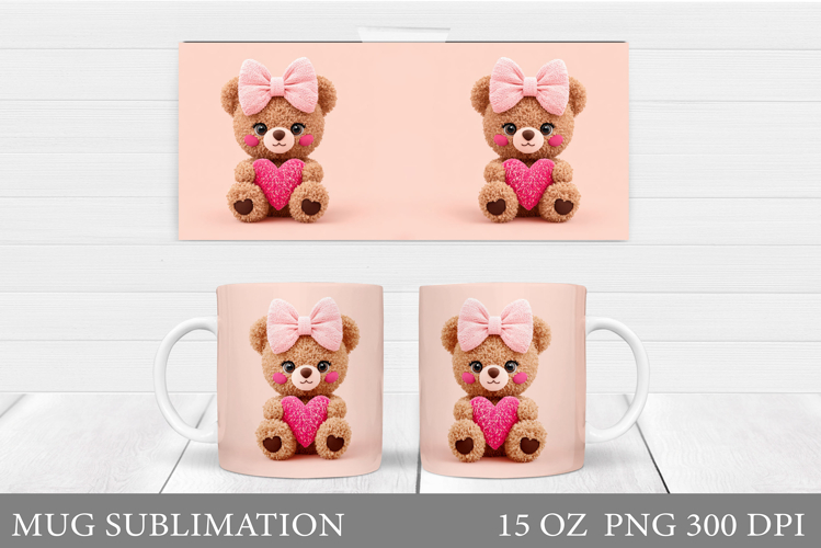 Valentines Bear Mug Sublimation. Valentines Mug Design