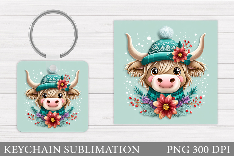 Christmas Cow Keychain. Christmas Keychain Design