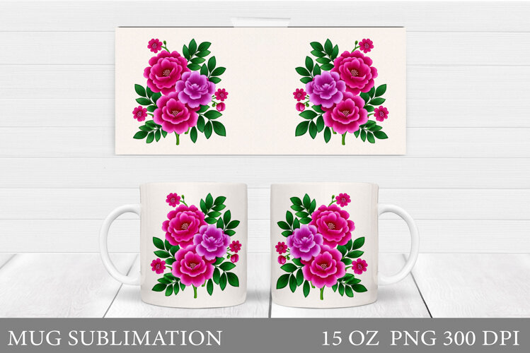 Flowers Mug Sublimation. Floral Mug Wrap Design example image 1