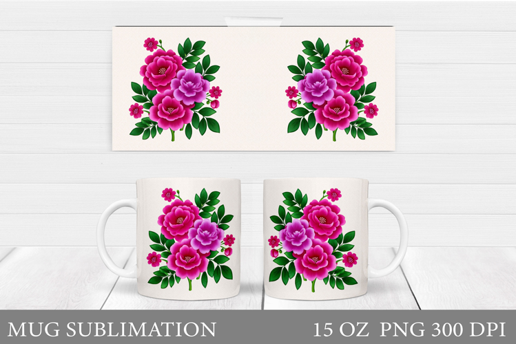 Flowers Mug Sublimation. Floral Mug Wrap Design