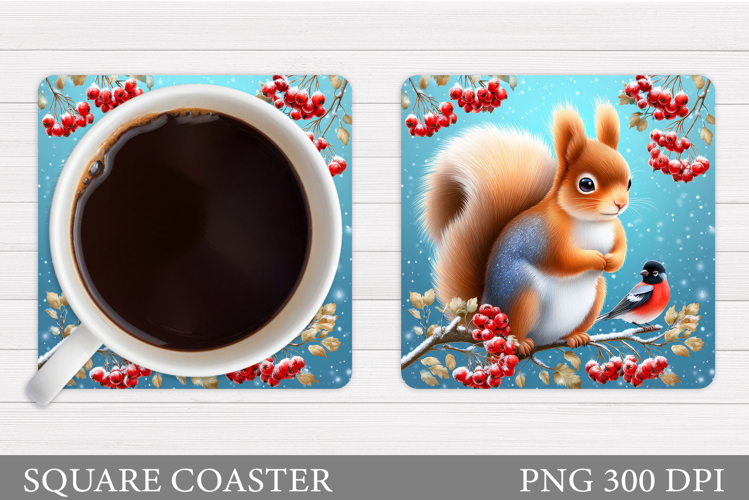 Cute Squirrel Coaster Design. Christmas Coaster Sublimation