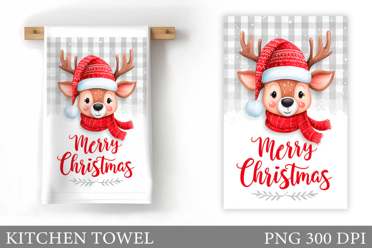 Christmas Deer Kitchen Towel. Christmas Kitchen Towel Design
