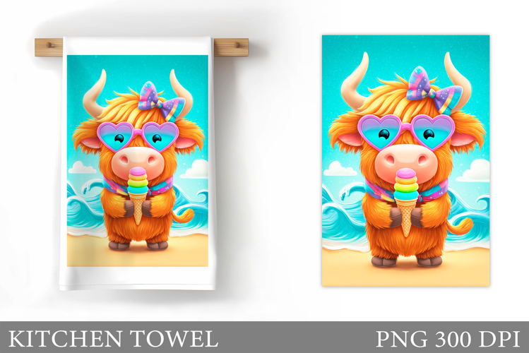 Summer Cow Kitchen Towel. Summer Kitchen Towel Sublimation