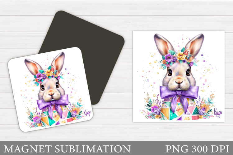 Cute Bunny Magnet Design. Bunny Flowers Magnet Sublimation