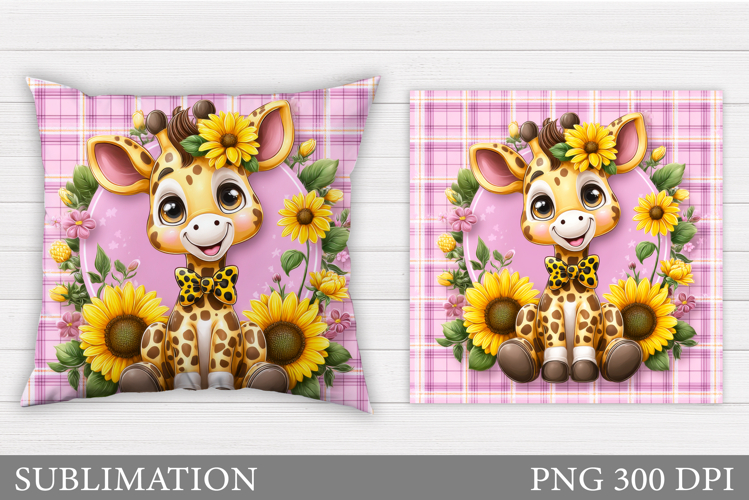 Cute Giraffe Pillow. Giraffe Flowers Pillow Sublimation