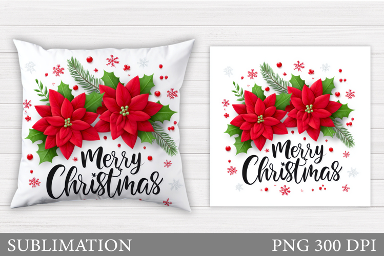 Poinsettia Pillow Sublimation. Flowers Pillow Design