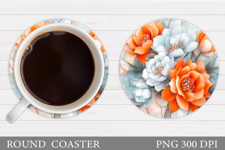 Flowers Coaster Sublimation. Floral Coaster Design example image 1