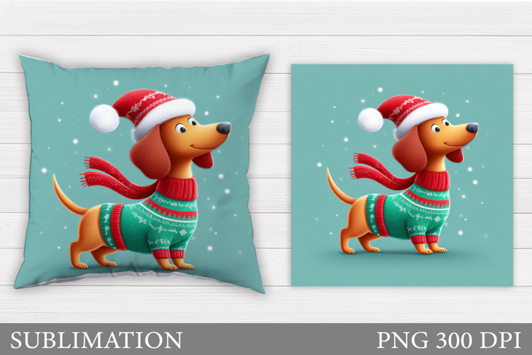 Cute Dachshund Pillow Design. Christmas Pillow Sublimation