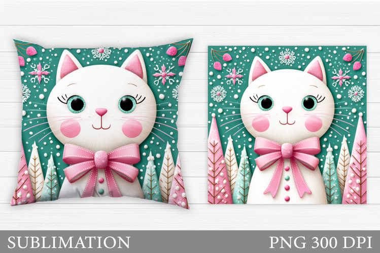Christmas Cat Pillow Design. Christmas Pillow Sublimation