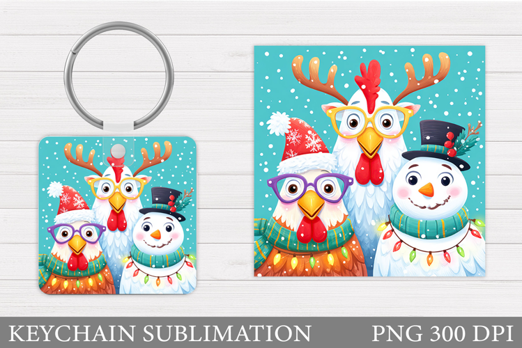 Christmas Chicken Keychain. Christmas Keychain Sublimation