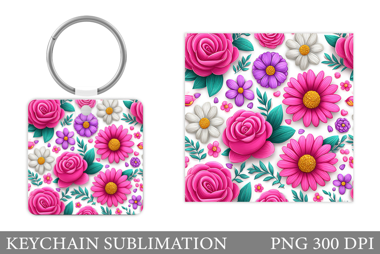Flowers Keychain Sublimation. Floral Keychain Design