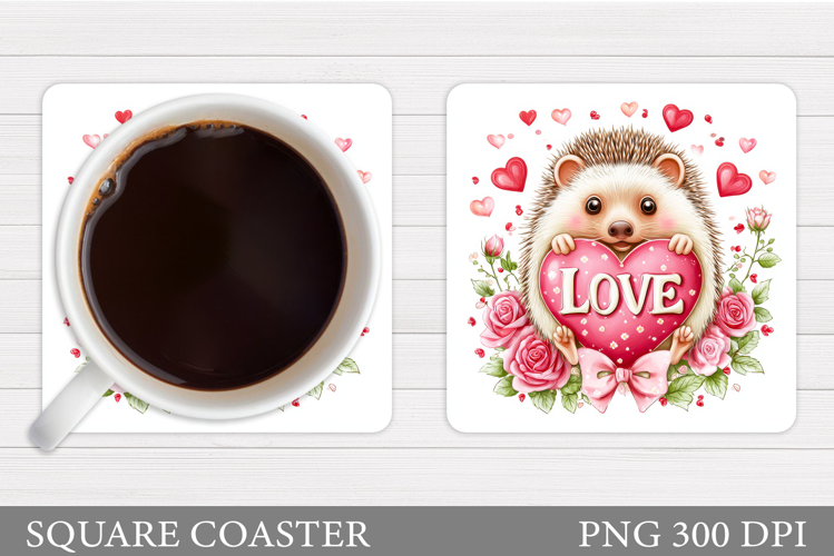 Valentines Hedgehog Coaster. Valentines Coaster Sublimation