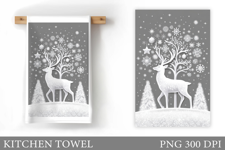 Reindeer Kitchen Towel. Christmas Kitchen Towel Design
