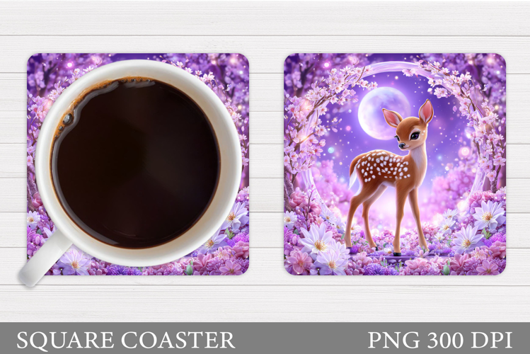 Cute Deer Coaster Sublimation. Deer Flowers Coaster Design