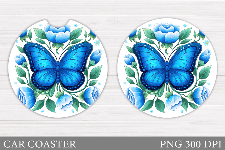 Butterfly Car Coaster Design. Flowers Coaster Sublimation