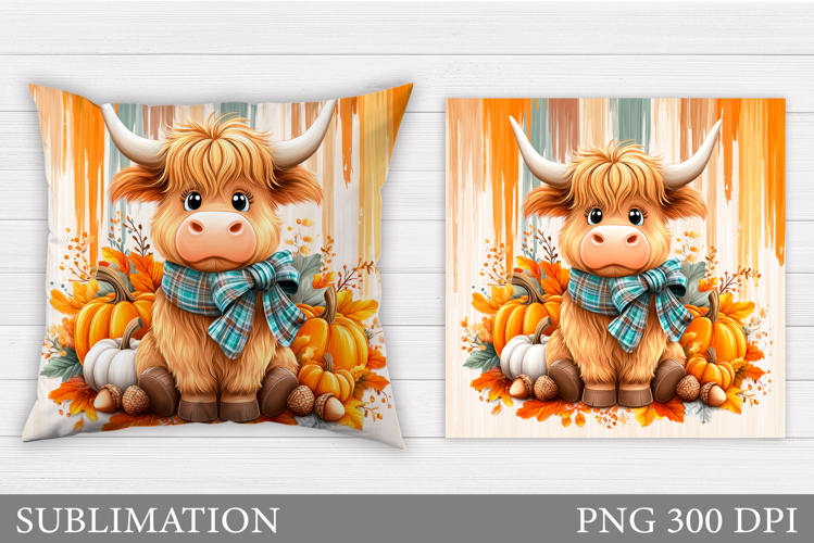 Fall Cow Pillow Sublimation. Fall Pillow Design example image 1