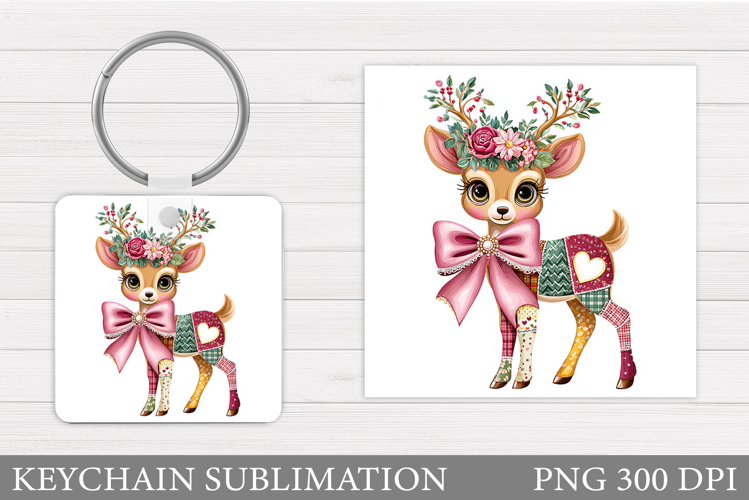 Cute Deer Keychain Design. Christmas Keychain Sublimation