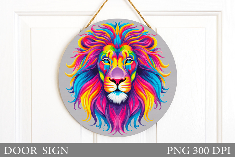 Lion Door Sign Design. Colorful Lion Sublimation example image 1