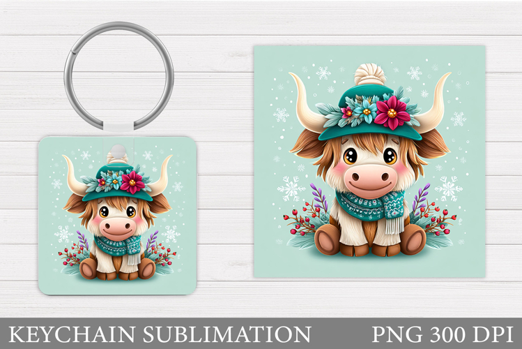 Christmas Cow Keychain. Christmas Keychain Design
