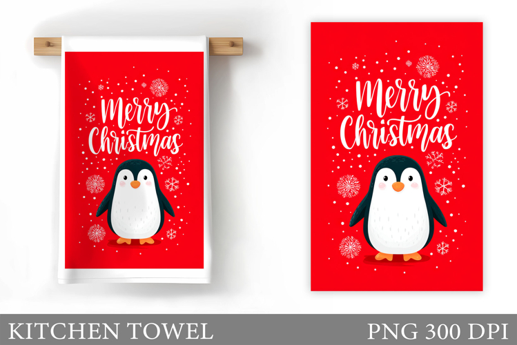 Christmas Penguin Kitchen Towel. Christmas Kitchen Towel