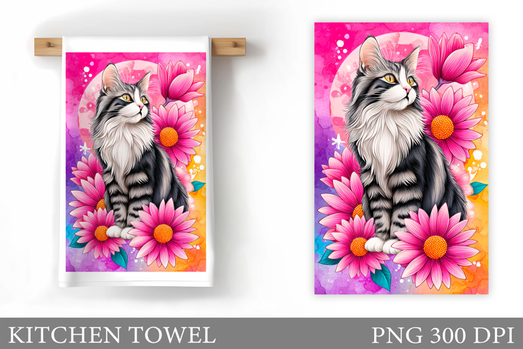 Cute Cat Kitchen Towel Design. Cute Cat Sublimation