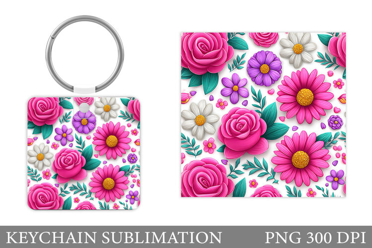 Roses Keychain Sublimation. Flowers Keychain Design example image 1