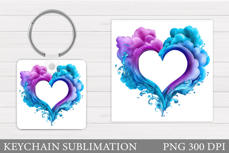 Watercolor Heart Keychain. Valentine Keychain Sublimation example image 1