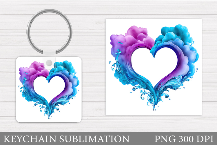 Watercolor Heart Keychain. Valentine Keychain Sublimation