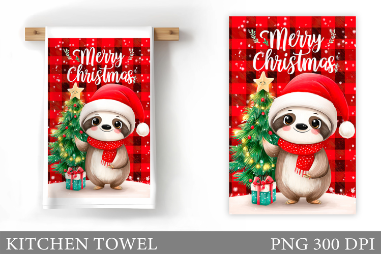 Christmas Sloth Kitchen Towel. Christmas Kitchen Towel
