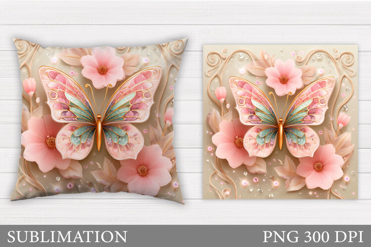 Butterfly Flowers Sublimation. Butterfly Pillow Sublimation example image 1