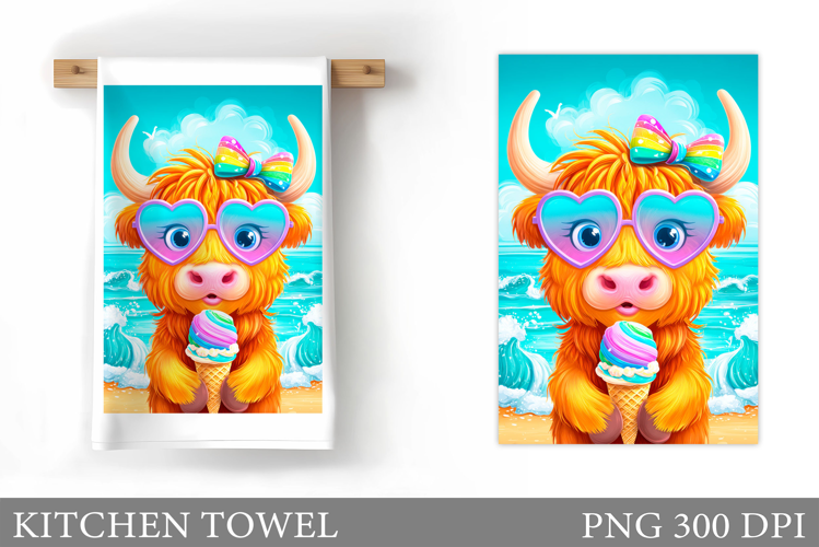 Summer Cow Kitchen Towel. Summer Kitchen Towel Sublimation