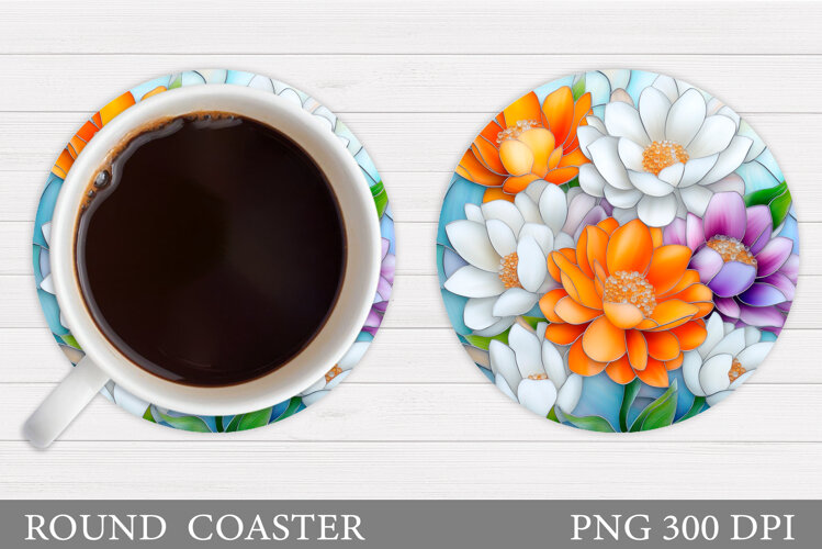 Flowers Round Coaster Sublimation. Flowers Coaster Design example image 1