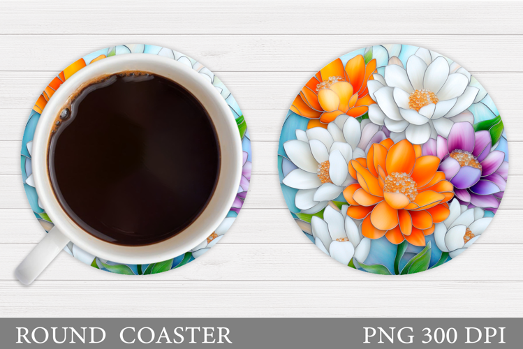Flowers Round Coaster Sublimation. Flowers Coaster Design