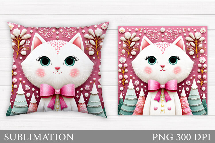 Christmas Cat Pillow Design. Christmas Pillow Sublimation example image 1
