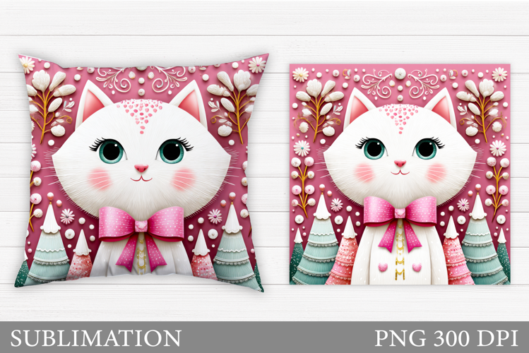 Christmas Cat Pillow Design. Christmas Pillow Sublimation