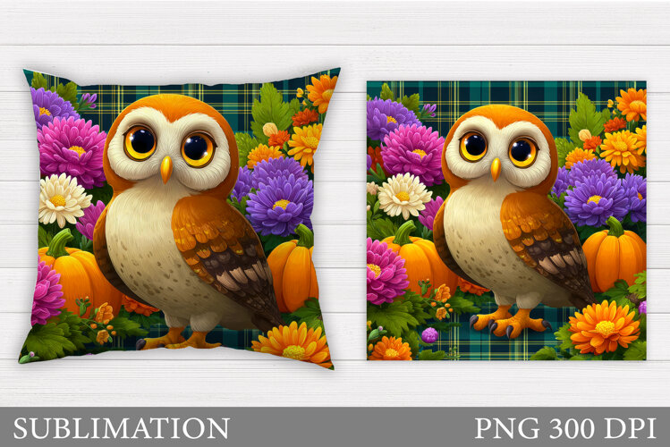 Owl Pillow Sublimation. Owl Flowers Sublimation example image 1